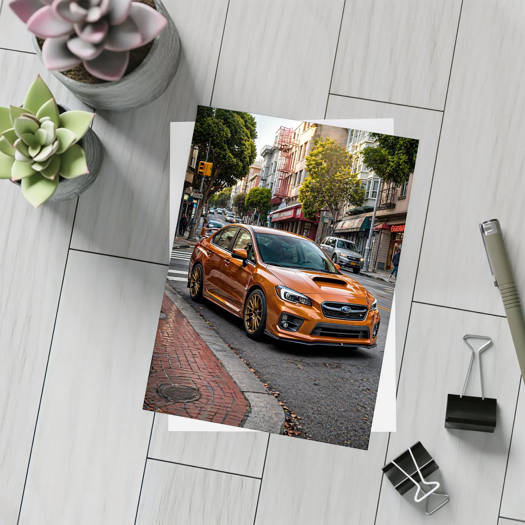 Subaru WRX STI Orange Urban Street Scene – Postcards