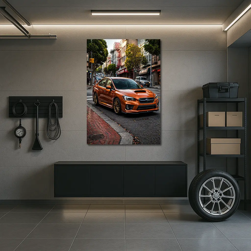 Subaru WRX STI Orange Urban Street Scene – Wall Art