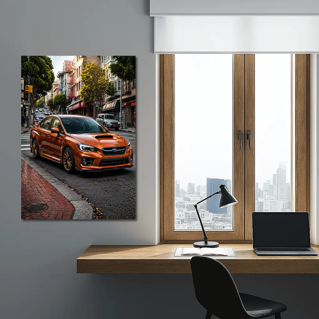 Subaru WRX STI Orange Urban Street Scene – Wall Art