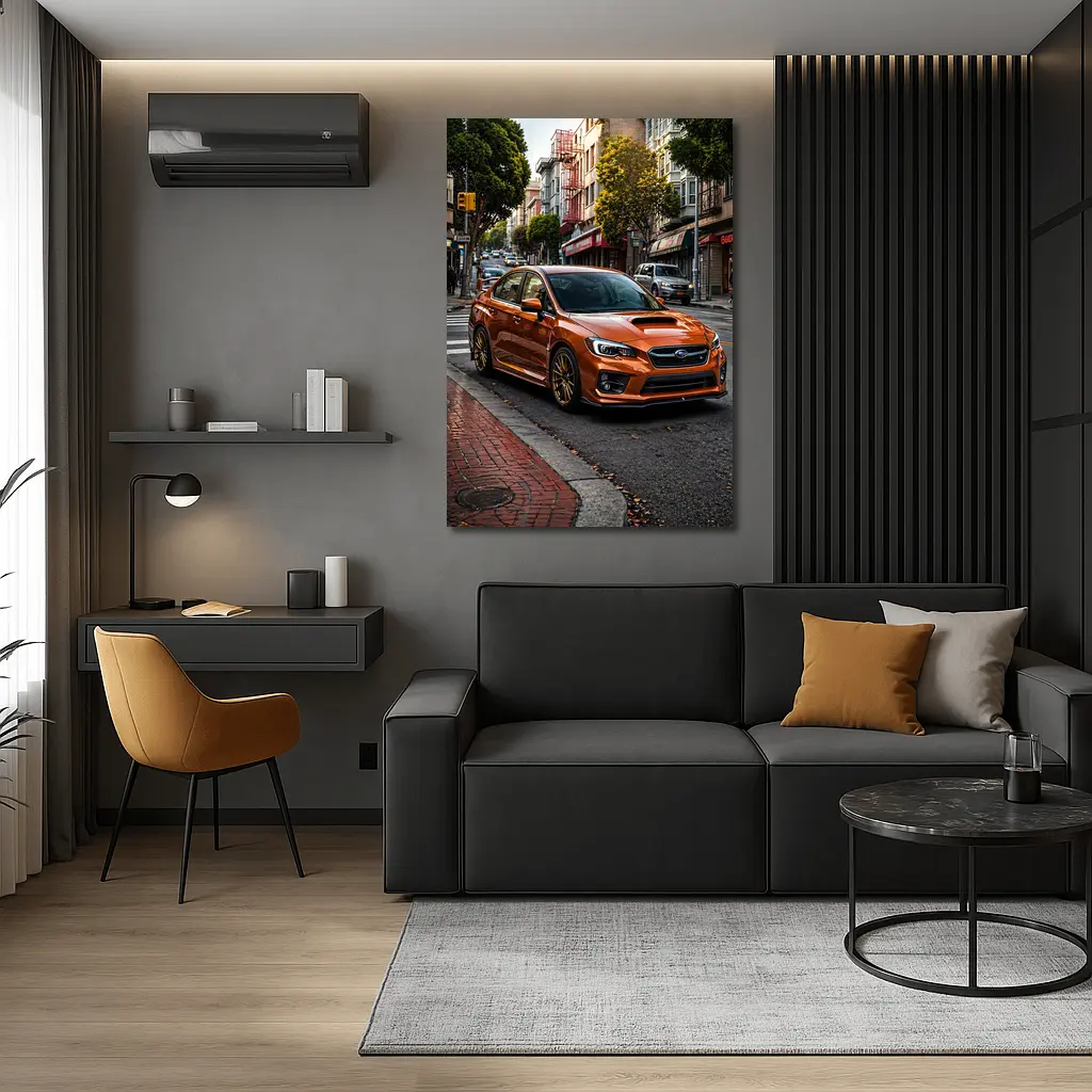 Subaru WRX STI Orange Urban Street Scene – Wall Art