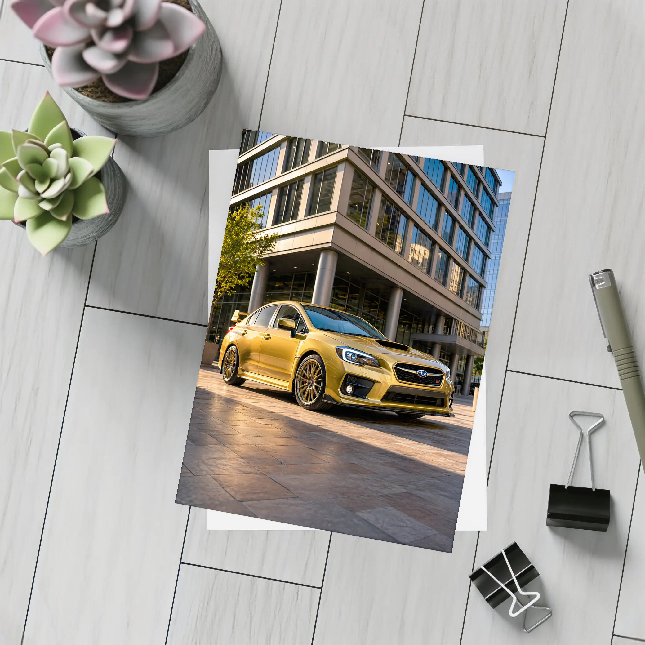 Subaru WRX STI Gold Urban Setting – Postcards