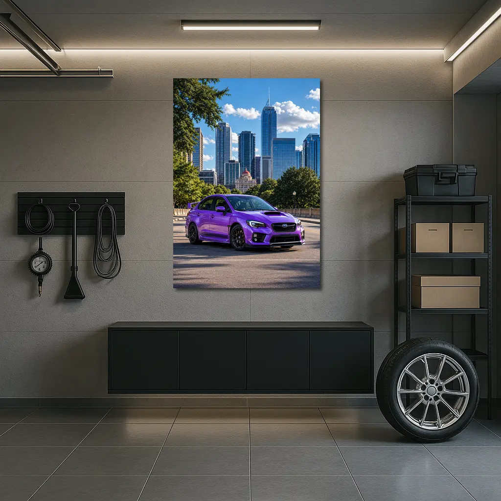 Subaru WRX STI Purple City Skyline – Wall Art