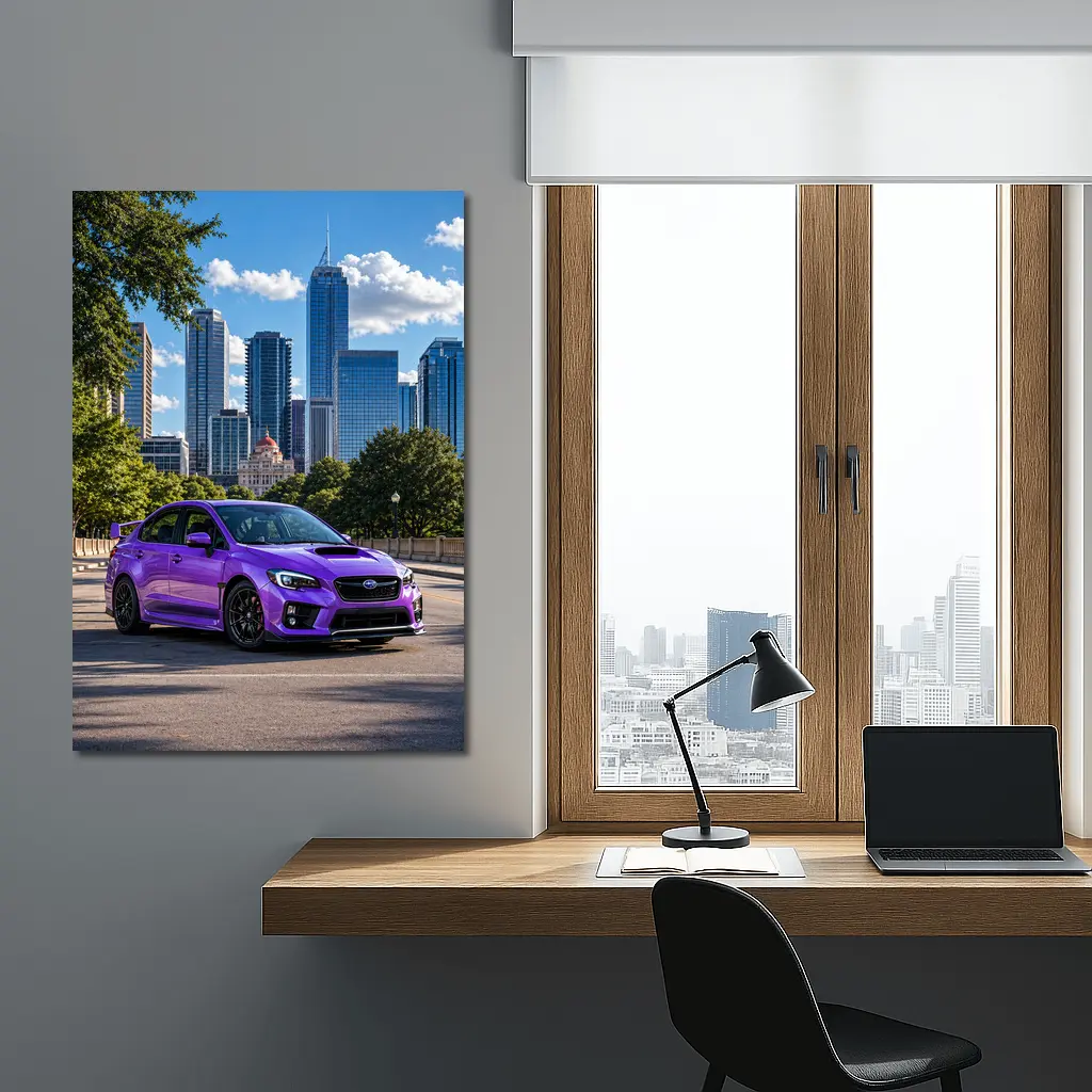 Subaru WRX STI Purple City Skyline – Wall Art