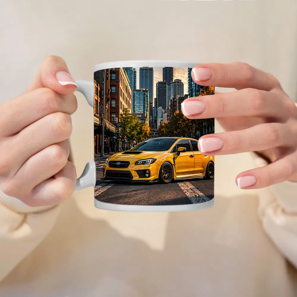 Subaru WRX STI Yellow City Street – Mugs