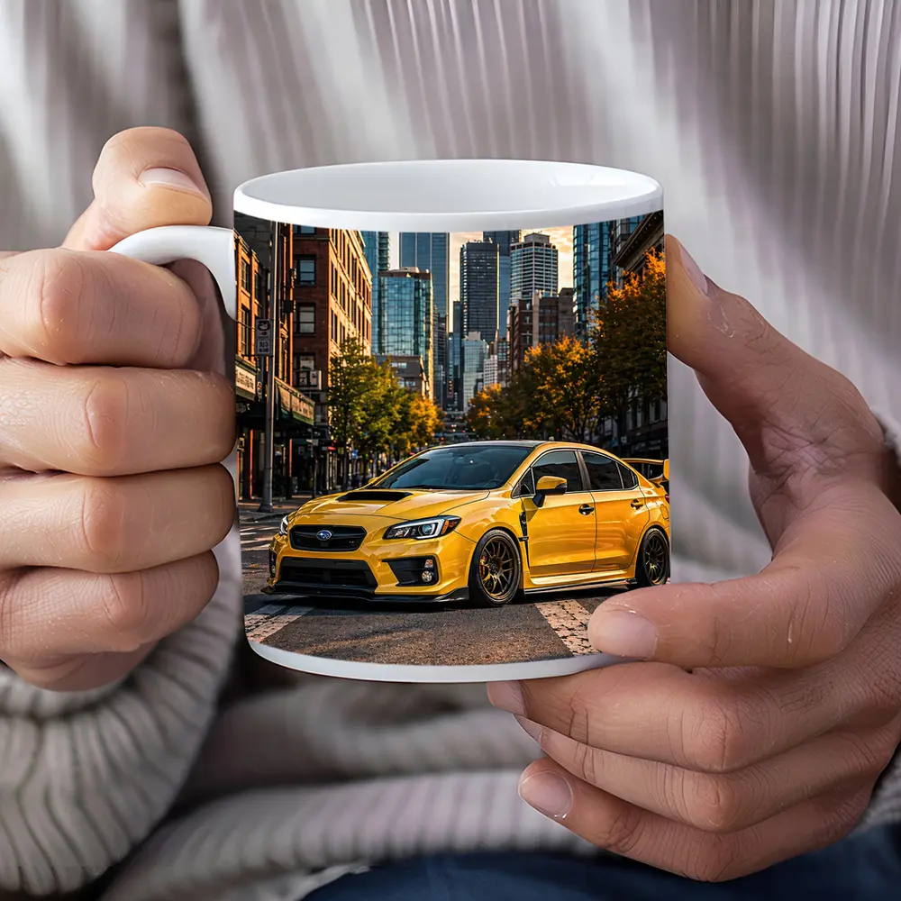 Subaru WRX STI Yellow City Street – Mugs