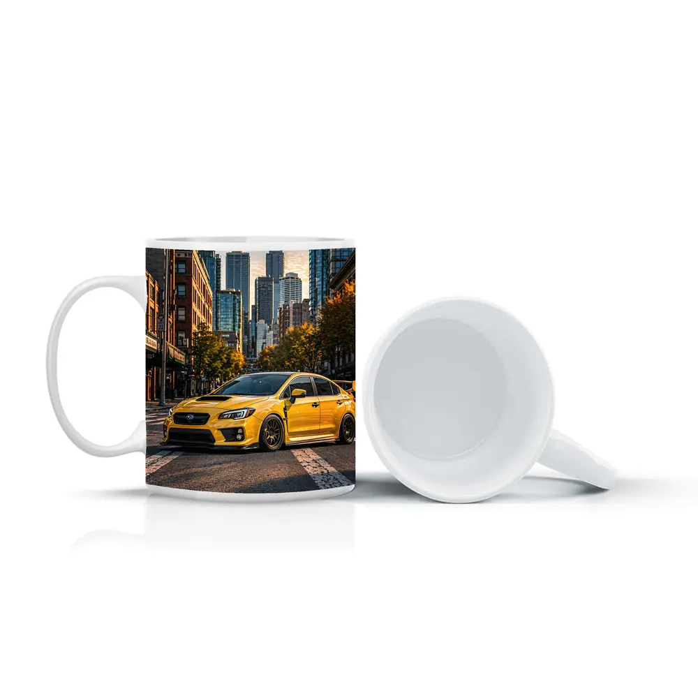 Subaru WRX STI Yellow City Street – Mugs