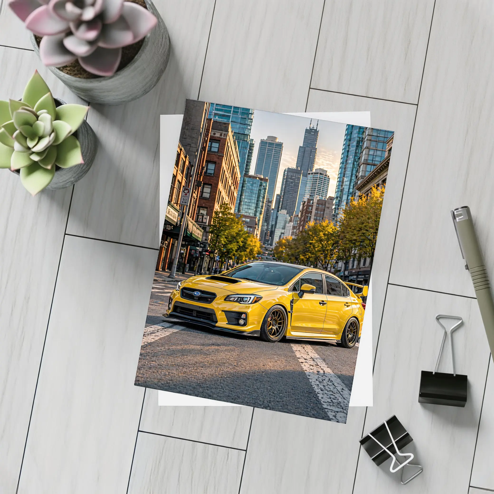 Subaru WRX STI Yellow City Street – Postcards