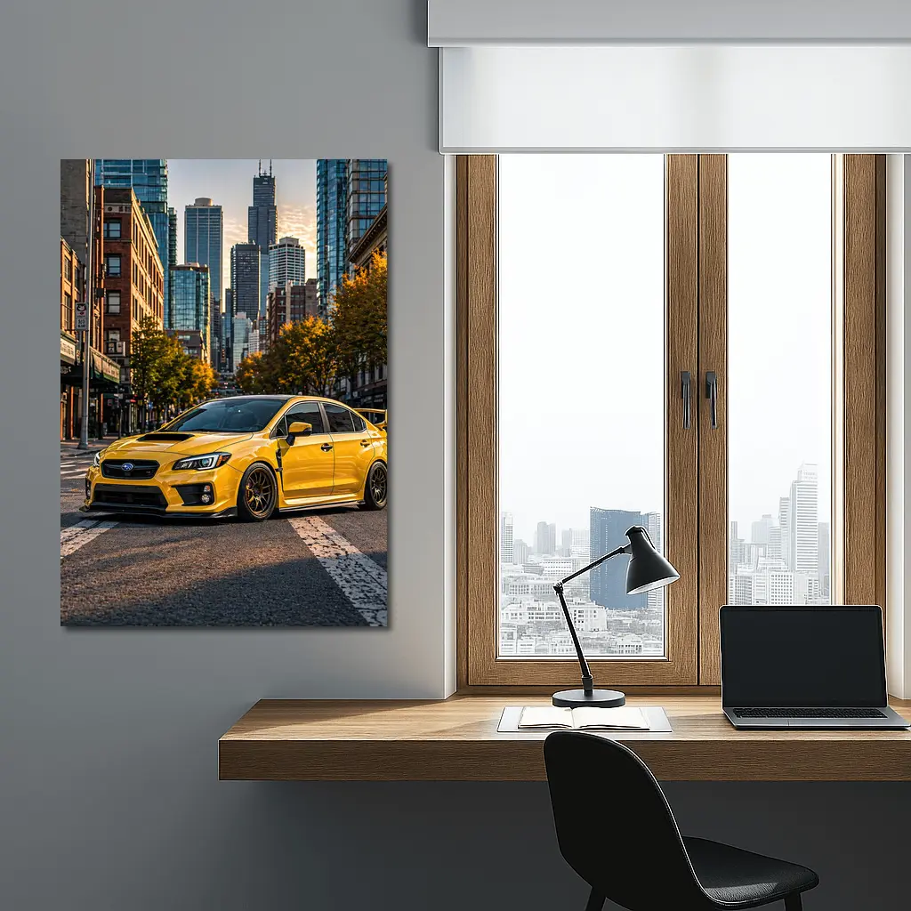 Subaru WRX STI Yellow City Street – Wall Art