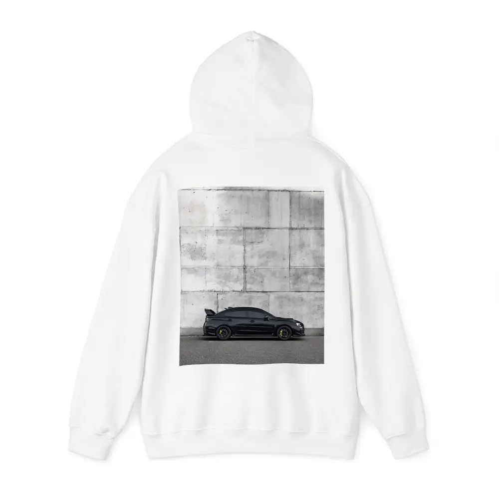 Subaru WRX STI Black Against Concrete Wall – Hoodies