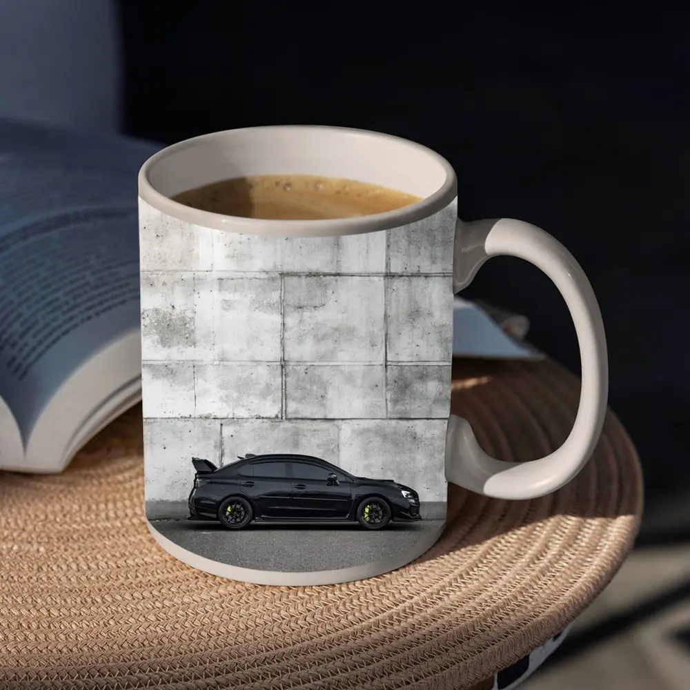 Subaru WRX STI Black Against Concrete Wall – Mugs