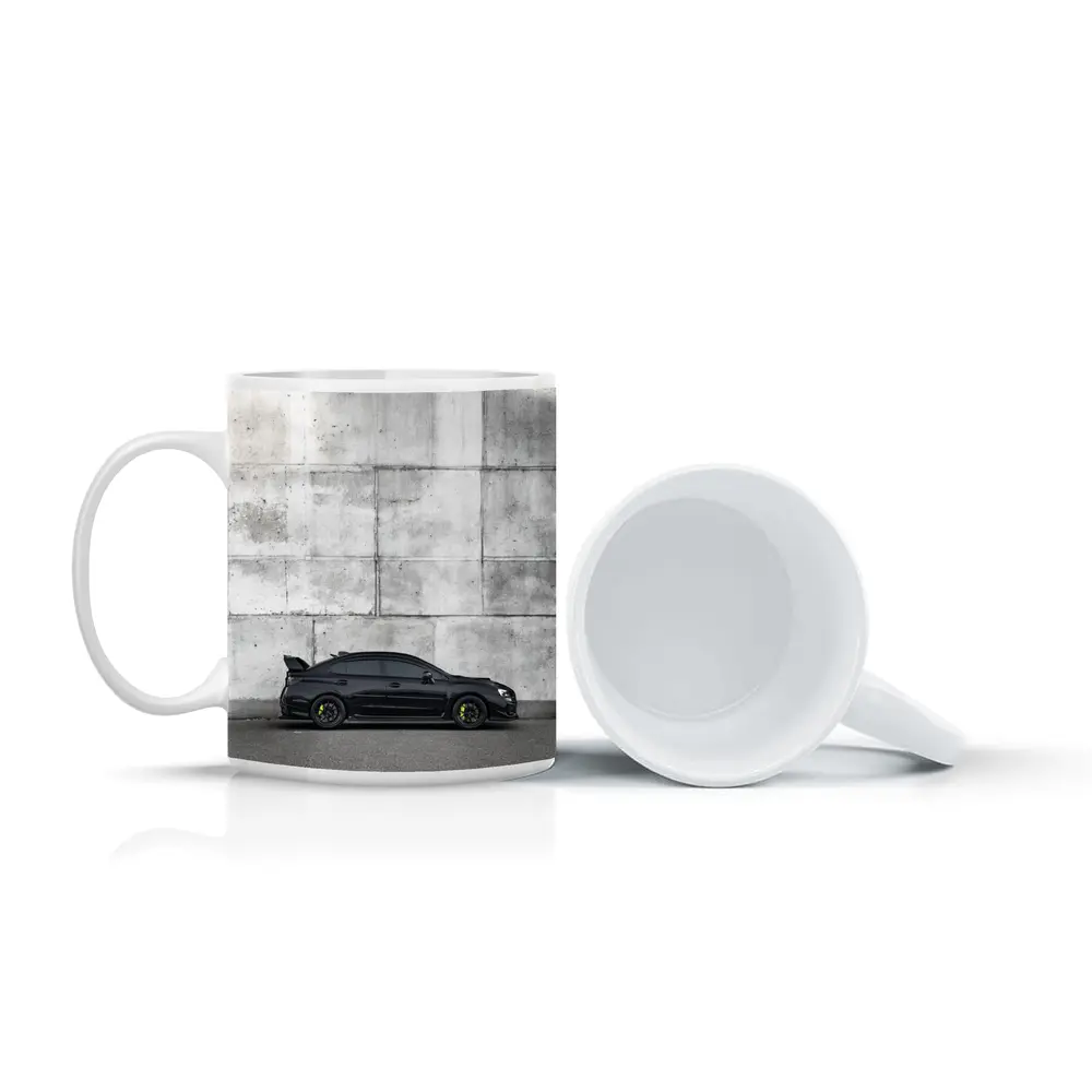 Subaru WRX STI Black Against Concrete Wall – Mugs