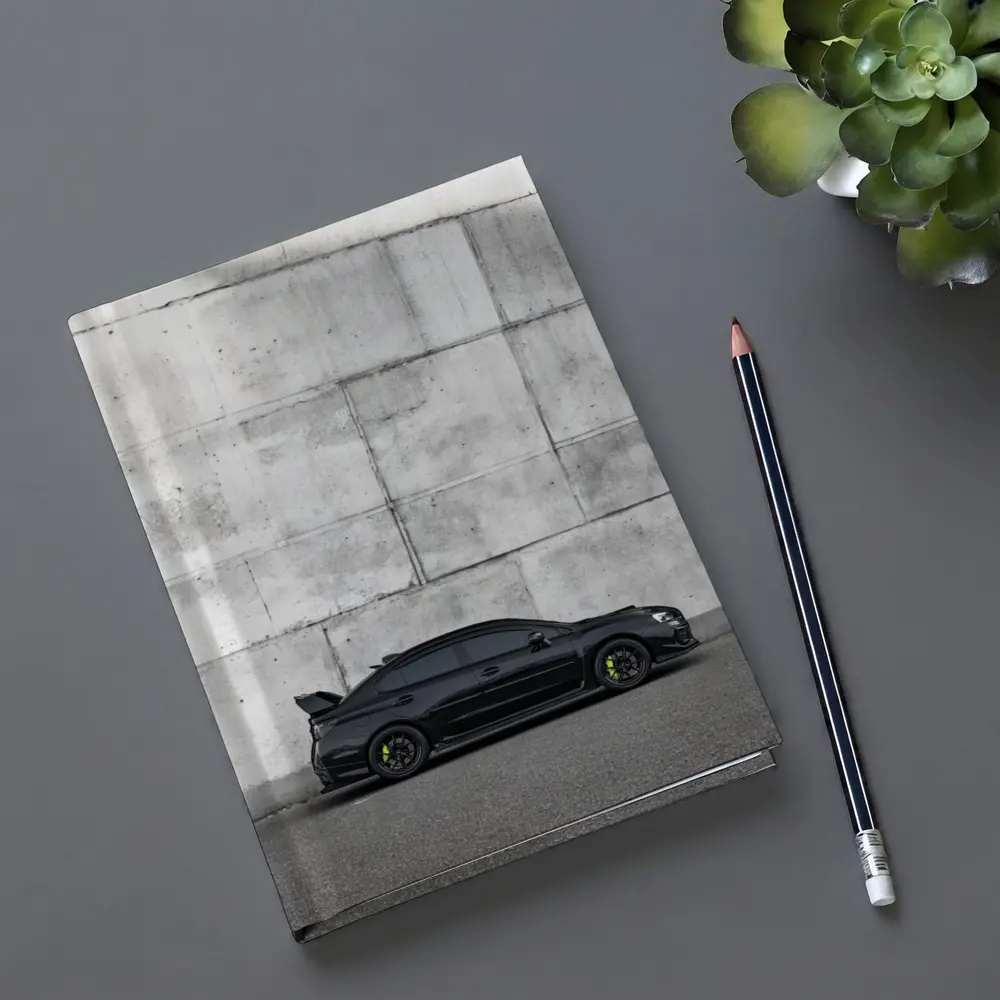 Subaru WRX STI Black Against Concrete Wall – Notebooks