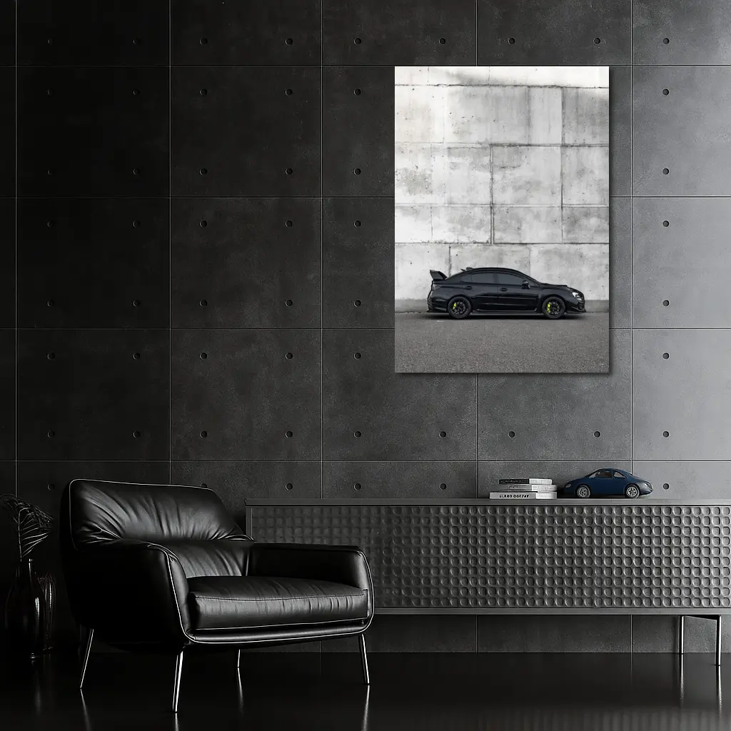 Subaru WRX STI Black Against Concrete Wall – Wall Art