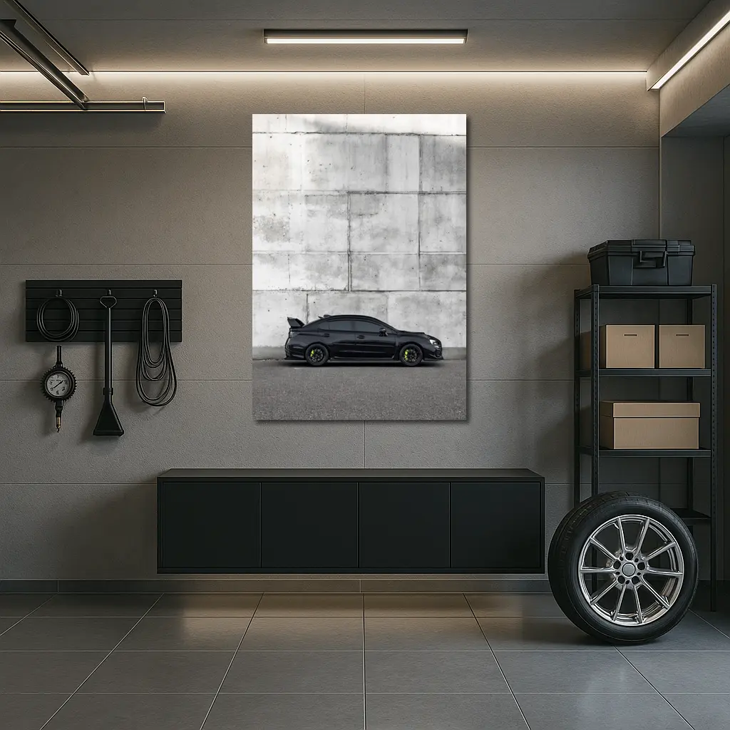 Subaru WRX STI Black Against Concrete Wall – Wall Art