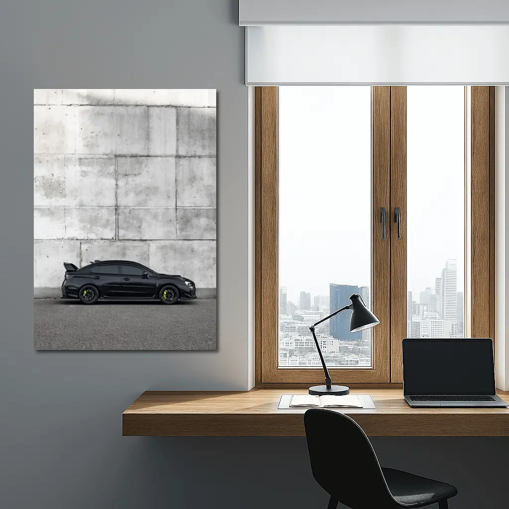 Subaru WRX STI Black Against Concrete Wall – Wall Art