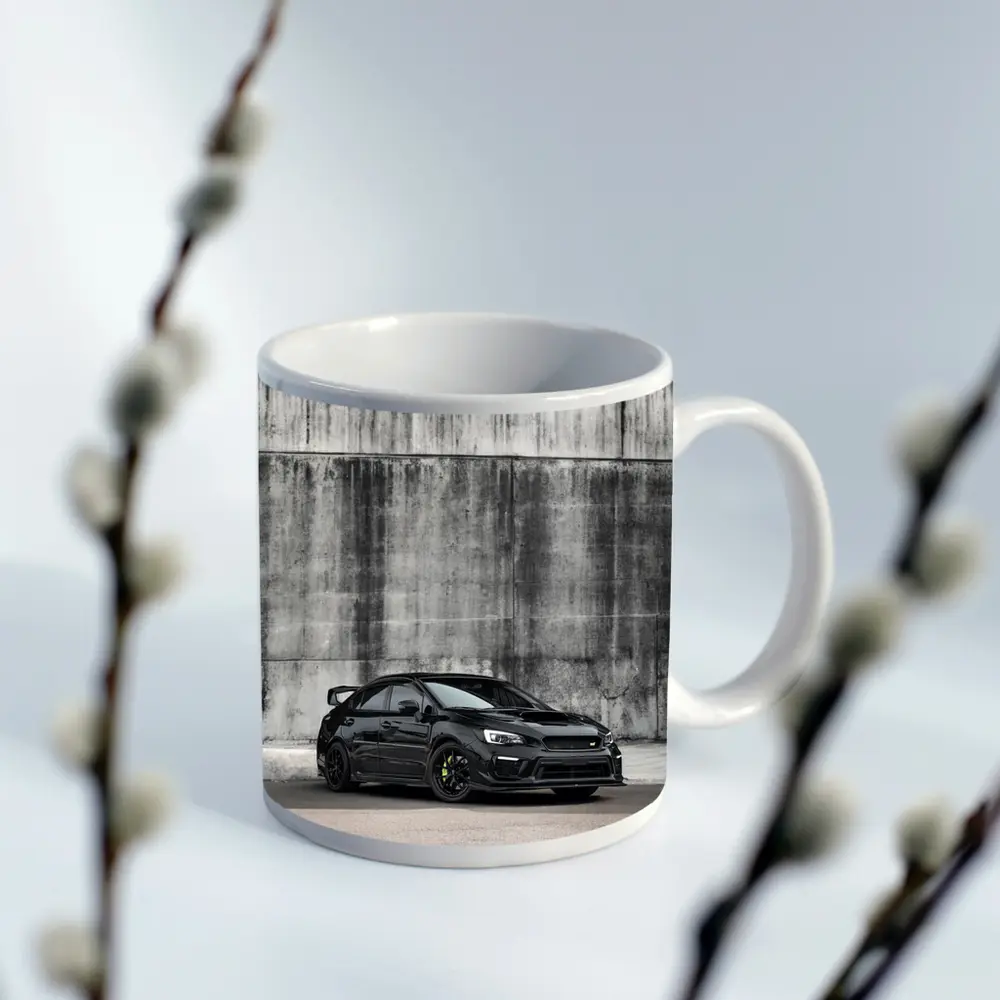 Subaru WRX STI Black Concrete Wall Background – Mugs