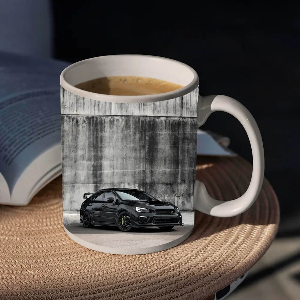 Subaru WRX STI Black Concrete Wall Background – Mugs