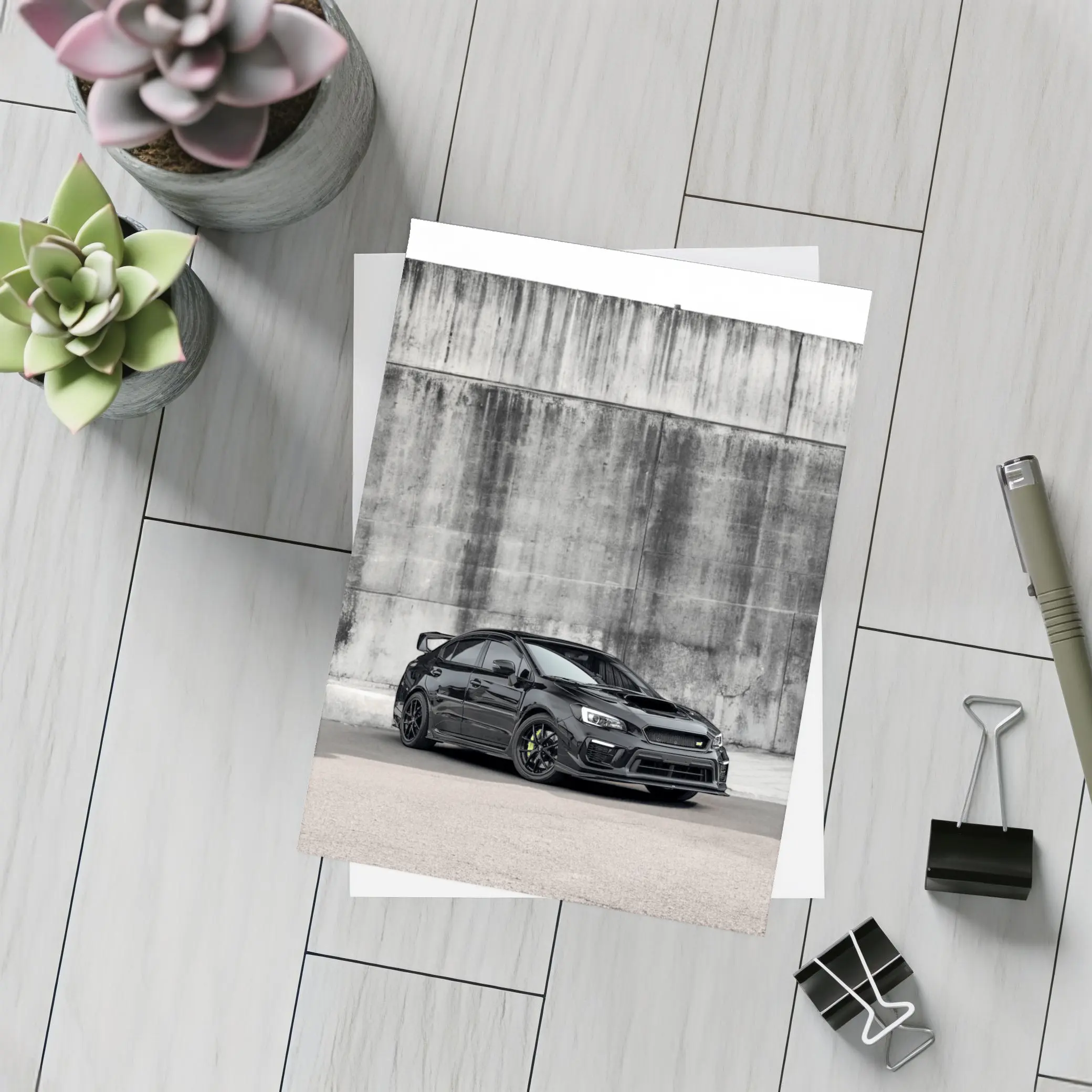 Subaru WRX STI Black Concrete Wall Background – Postcards