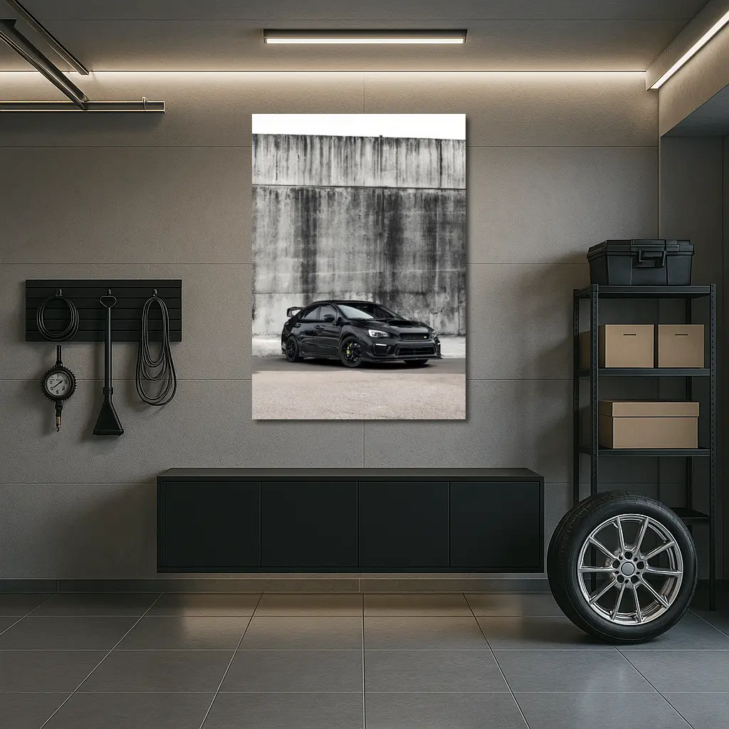 Subaru WRX STI Black Concrete Wall Background – Wall Art
