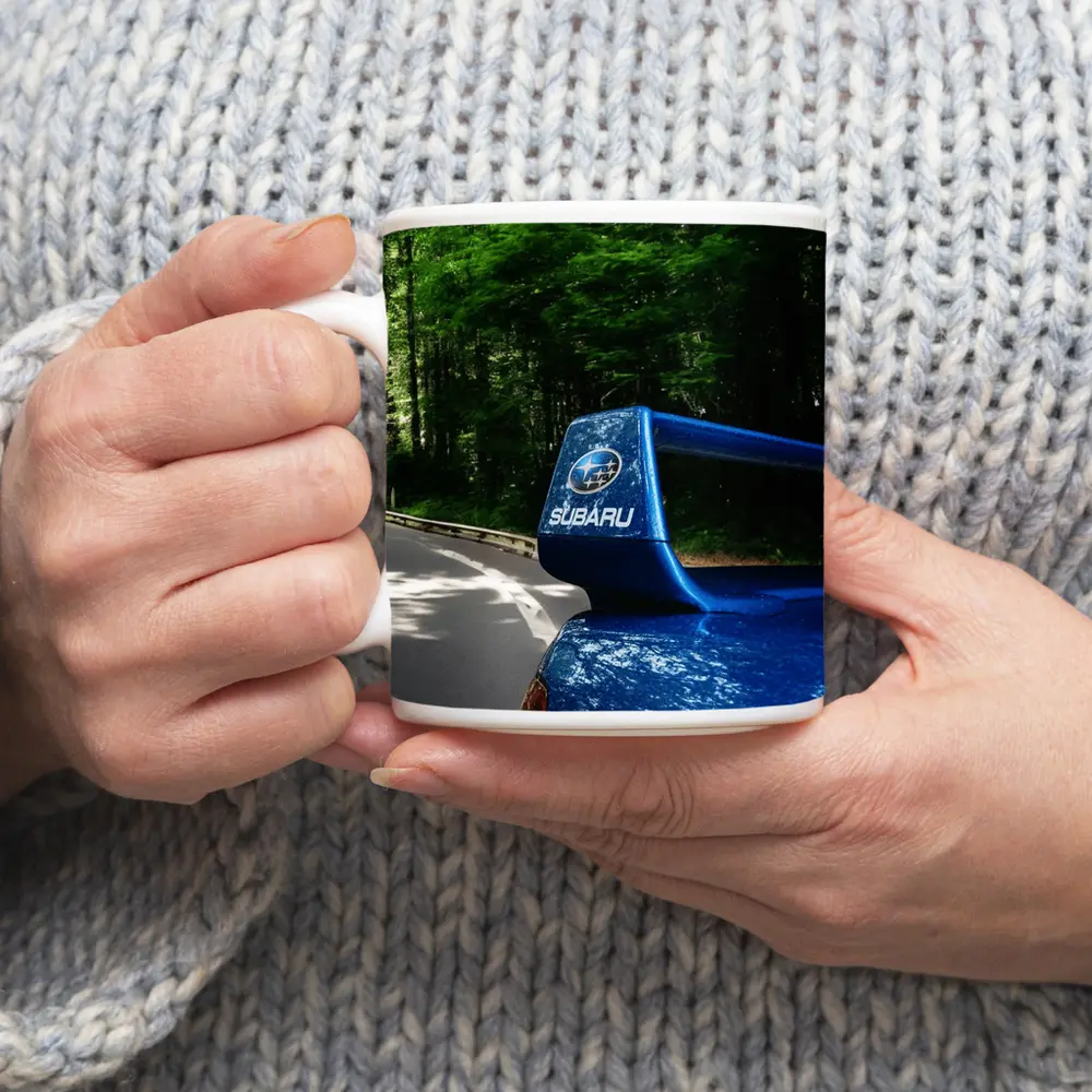 Subaru WRX Blue Spoiler Forest Road – Mugs