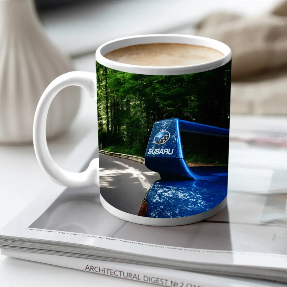 Subaru WRX Blue Spoiler Forest Road – Mugs