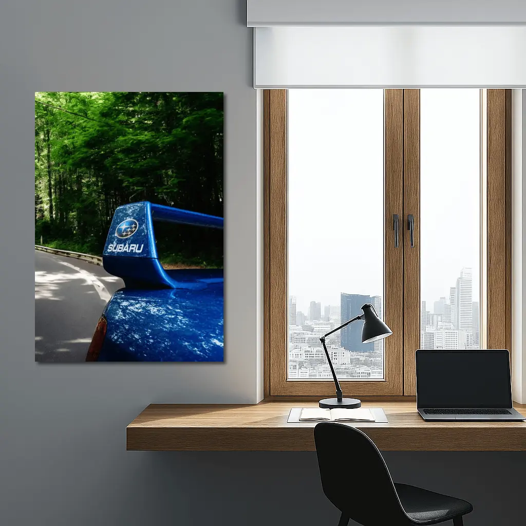Subaru WRX Blue Spoiler Forest Road – Wall Art