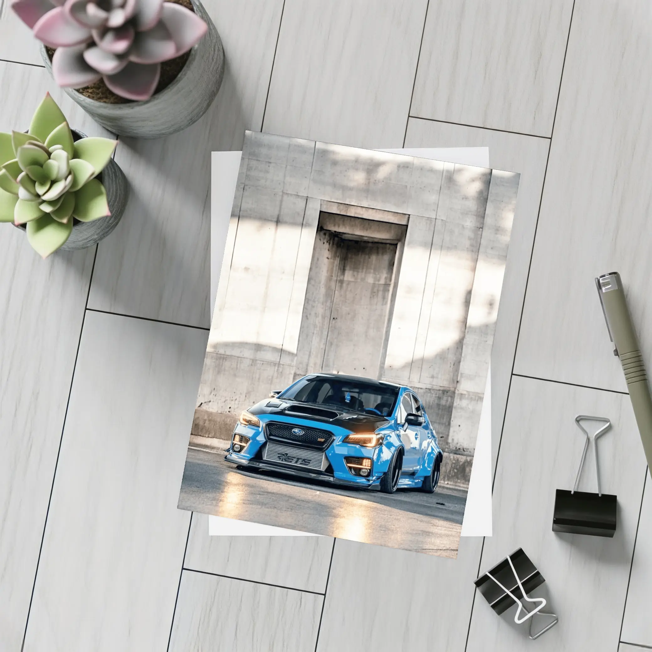 Subaru WRX STI Blue Concrete Wall – Postcards