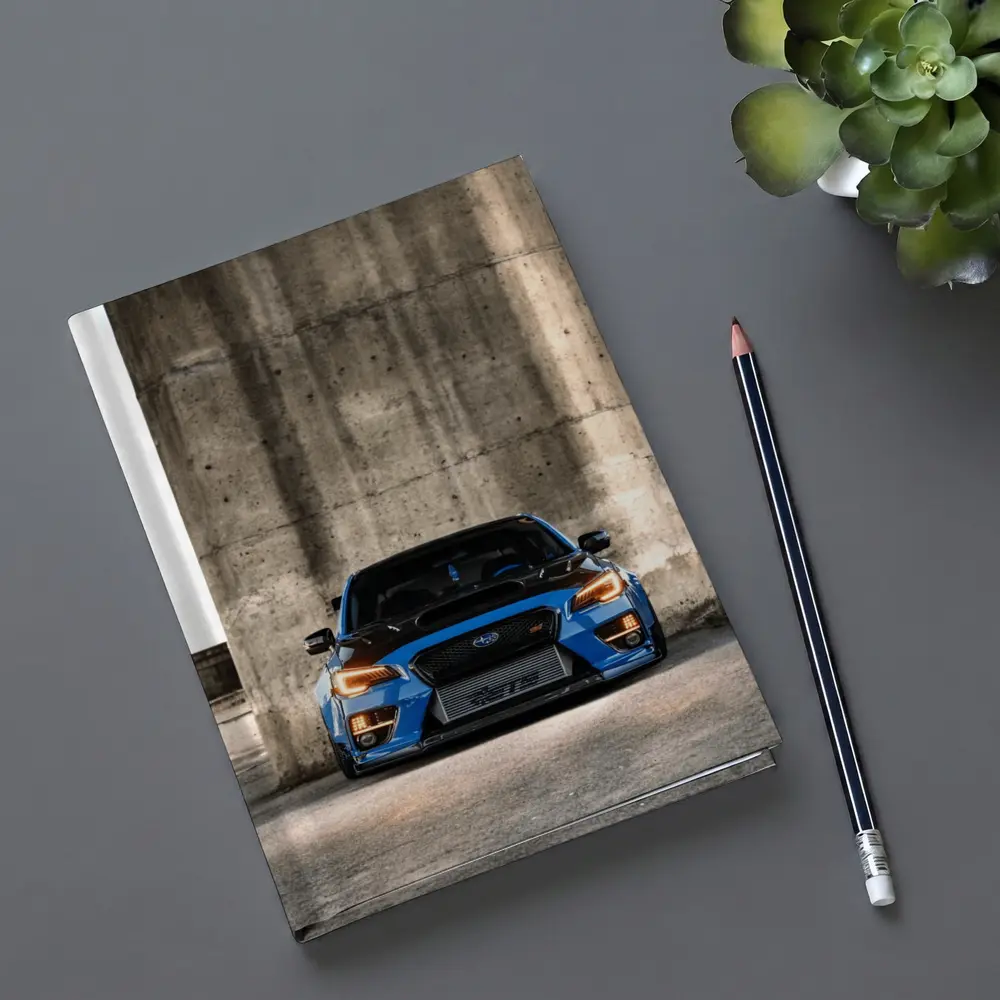 Subaru WRX STI Blue Concrete Wall Front – Notebooks