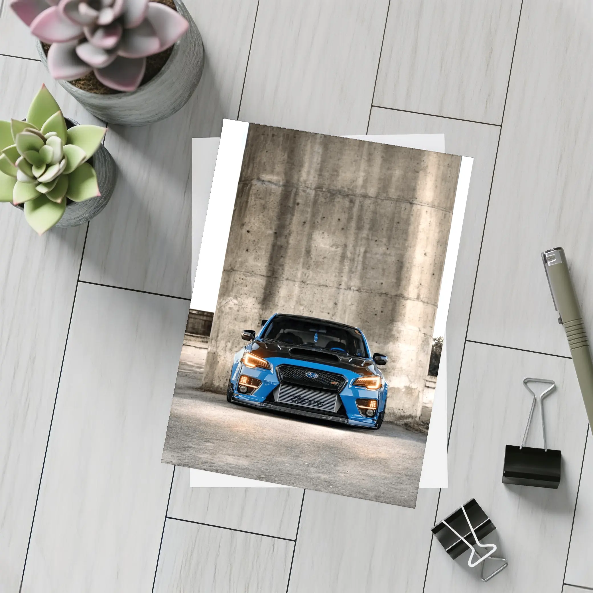 Subaru WRX STI Blue Concrete Wall Front – Postcards