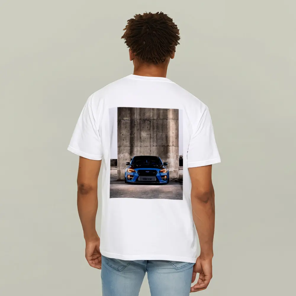 Subaru WRX STI Blue Concrete Wall Front – T-Shirts