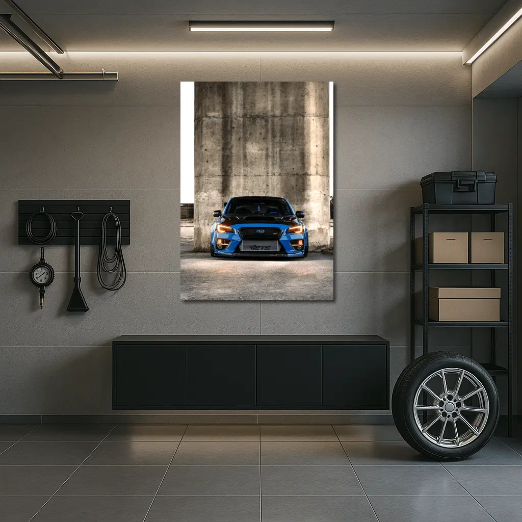 Subaru WRX STI Blue Concrete Wall Front – Wall Art
