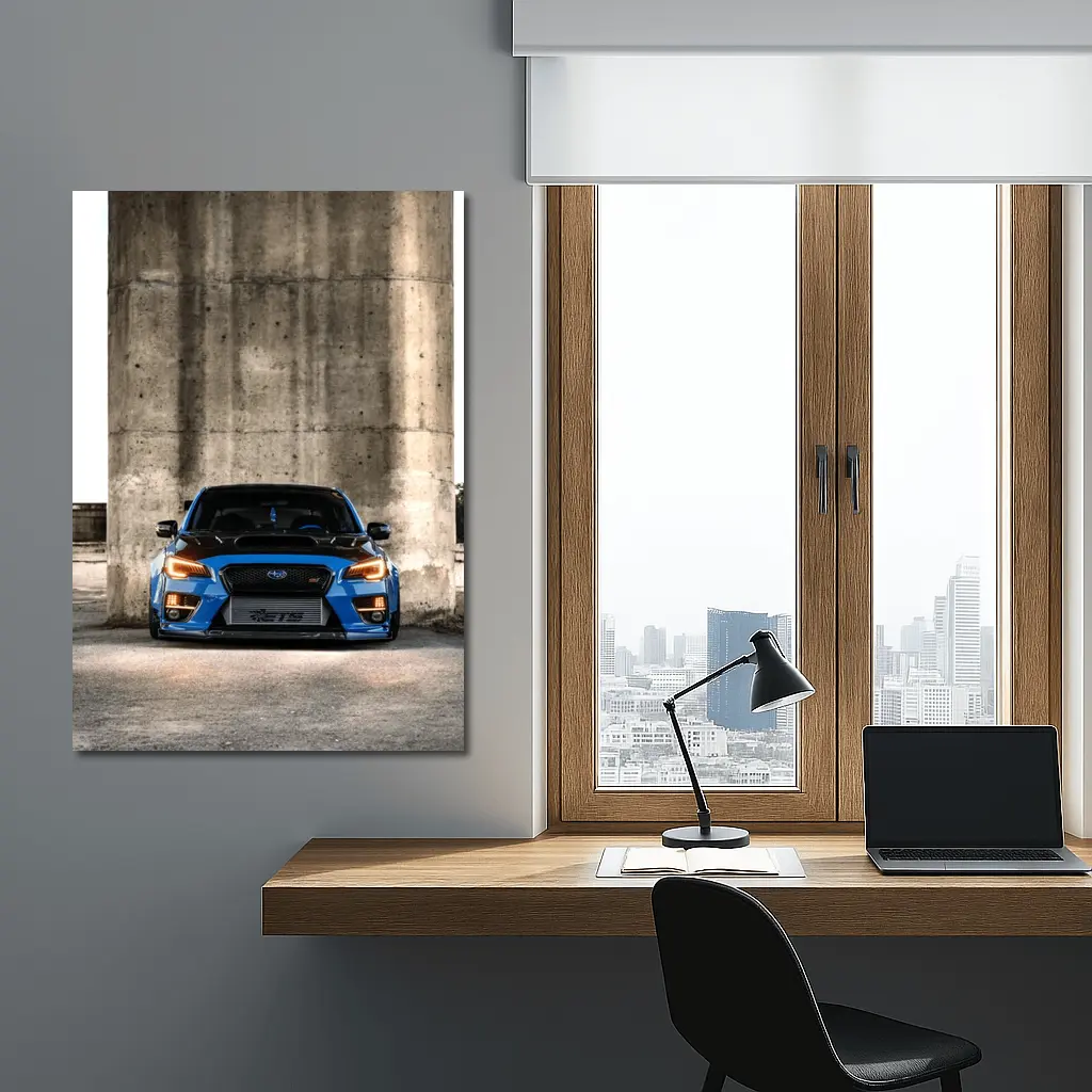 Subaru WRX STI Blue Concrete Wall Front – Wall Art