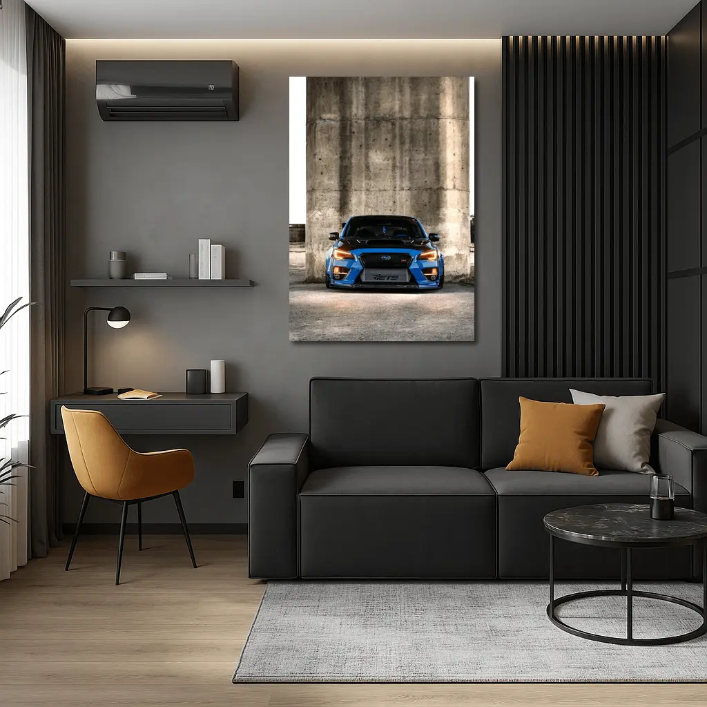 Subaru WRX STI Blue Concrete Wall Front – Wall Art
