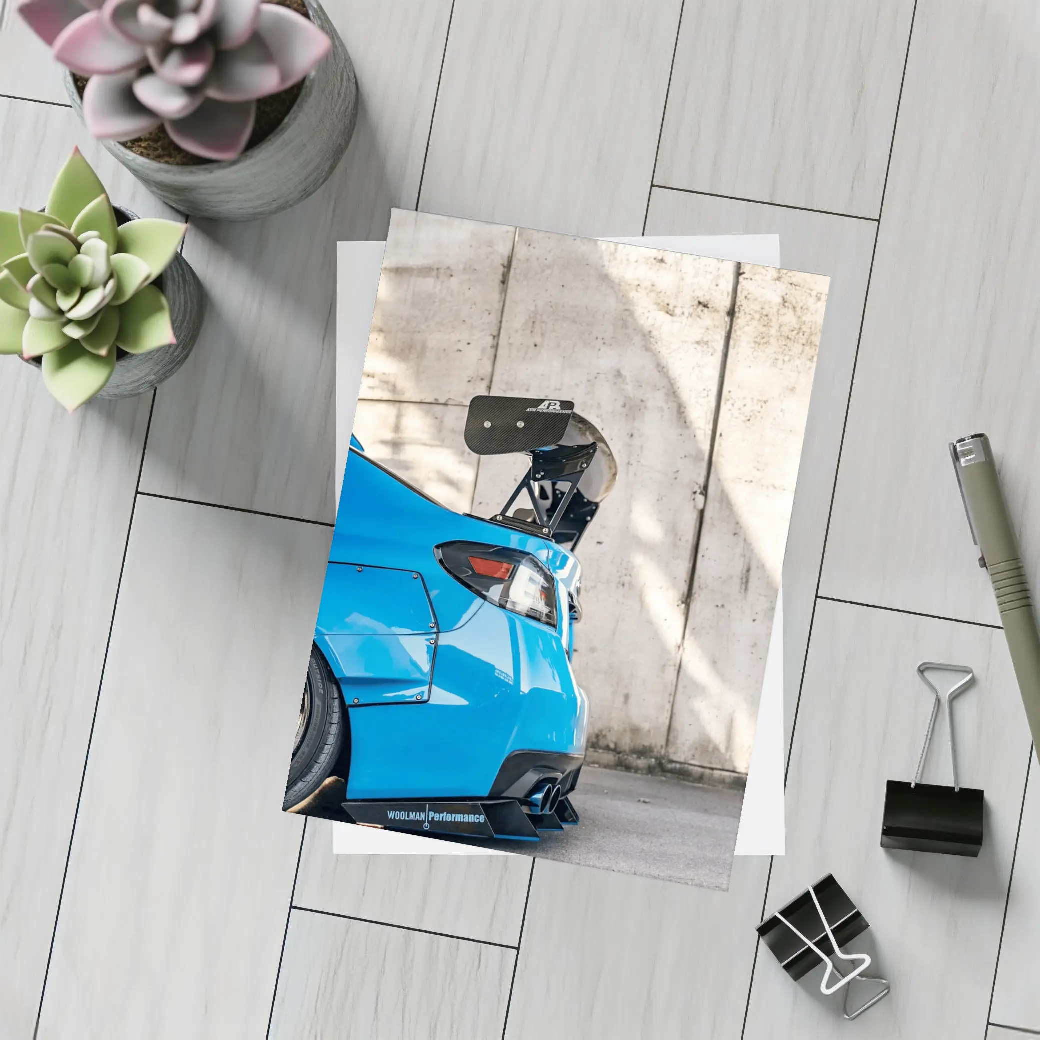 Subaru WRX Blue Carbon Wing Concrete Wall – Postcards