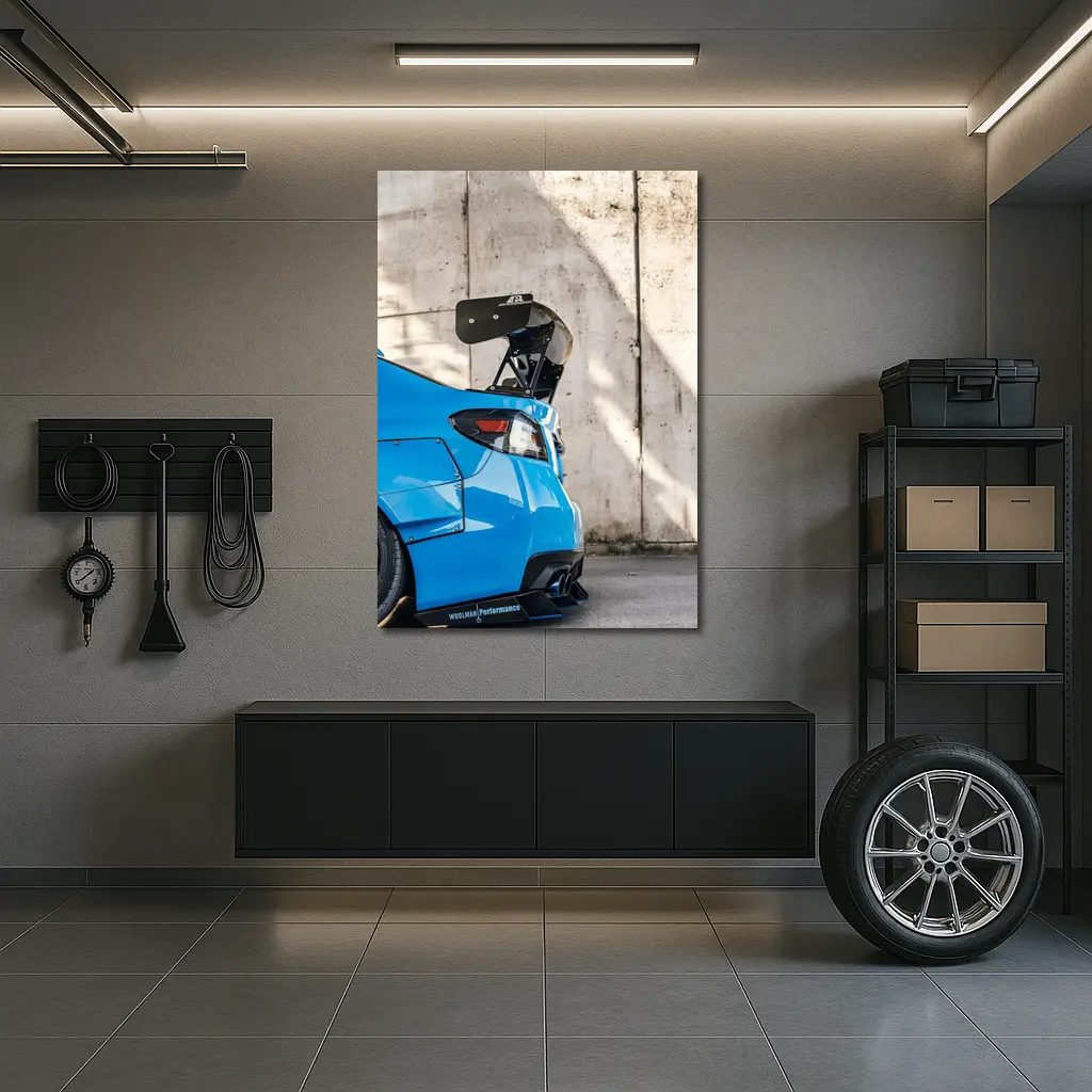 Subaru WRX Blue Carbon Wing Concrete Wall – Wall Art