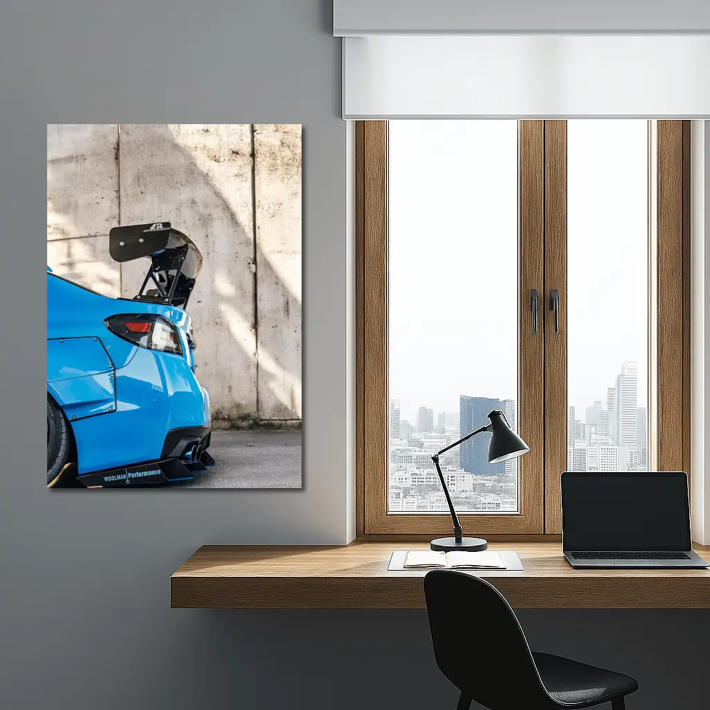 Subaru WRX Blue Carbon Wing Concrete Wall – Wall Art
