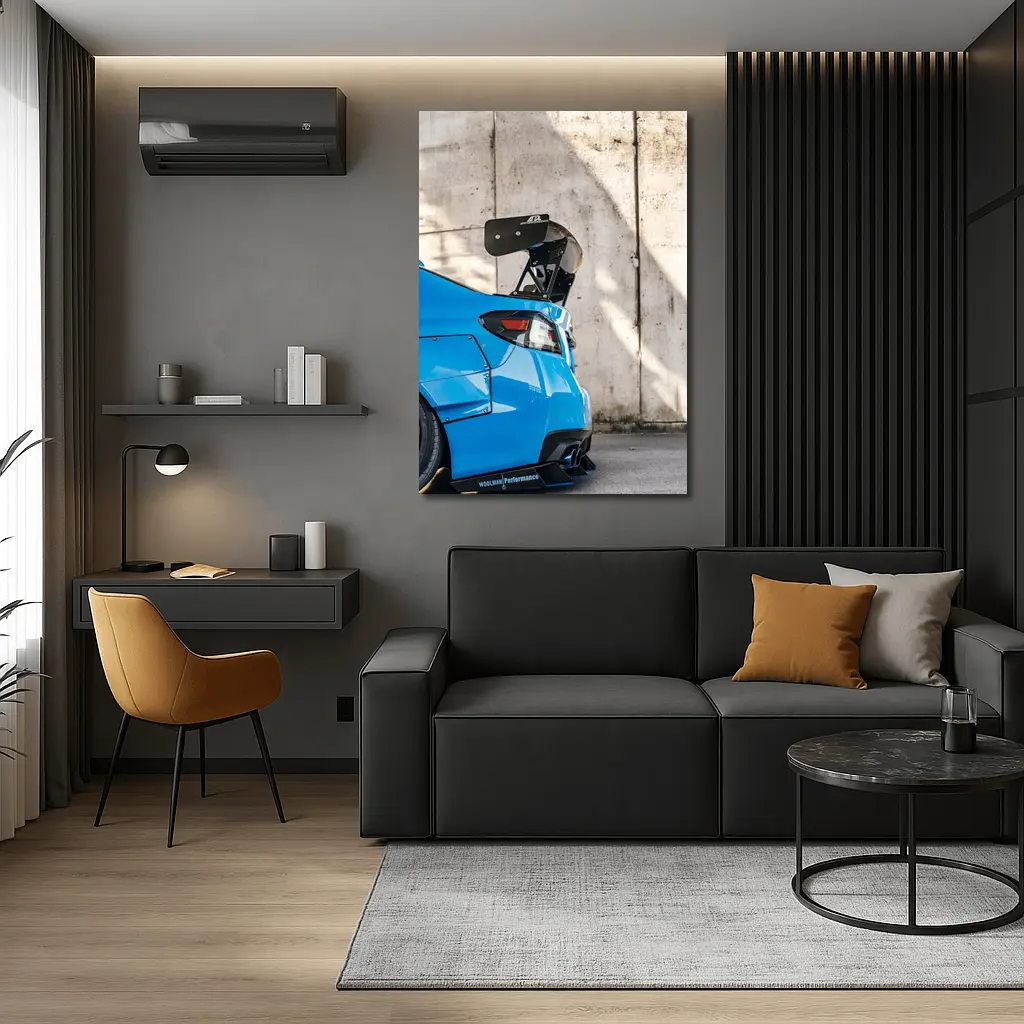 Subaru WRX Blue Carbon Wing Concrete Wall – Wall Art