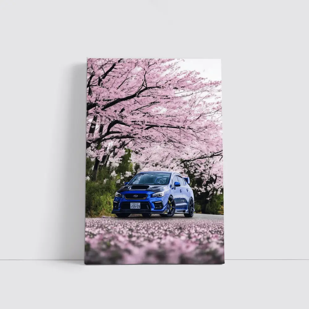 Subaru WRX STI Blue Under Cherry Blossoms – Wall Art