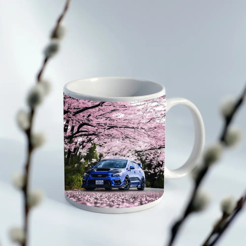 Subaru WRX STI Blue Under Cherry Blossoms – Mugs