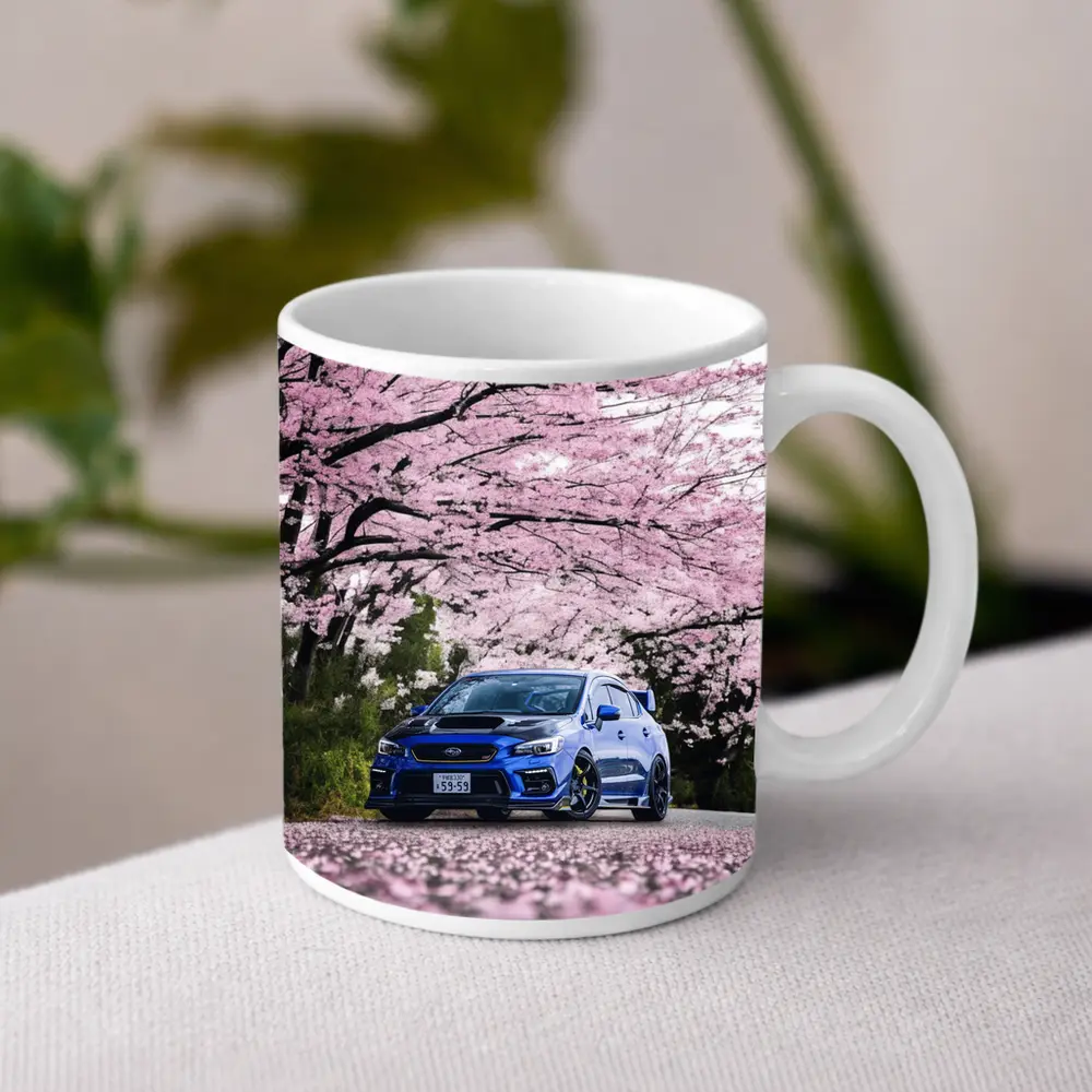 Subaru WRX STI Blue Under Cherry Blossoms – Mugs