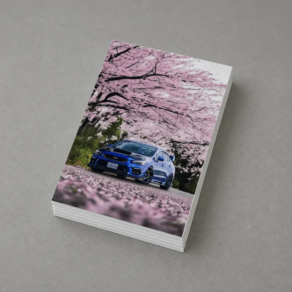 Subaru WRX STI Blue Under Cherry Blossoms – Postcards