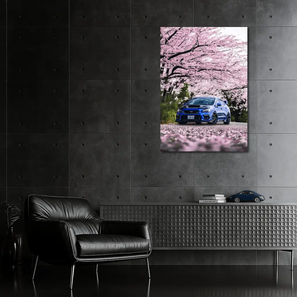 Subaru WRX STI Blue Under Cherry Blossoms – Wall Art