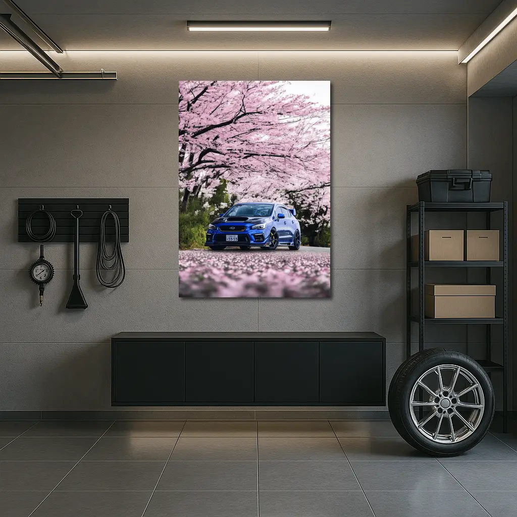 Subaru WRX STI Blue Under Cherry Blossoms – Wall Art