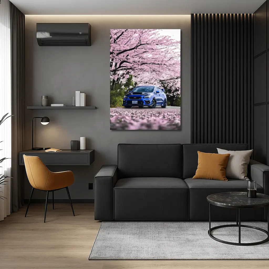 Subaru WRX STI Blue Under Cherry Blossoms – Wall Art