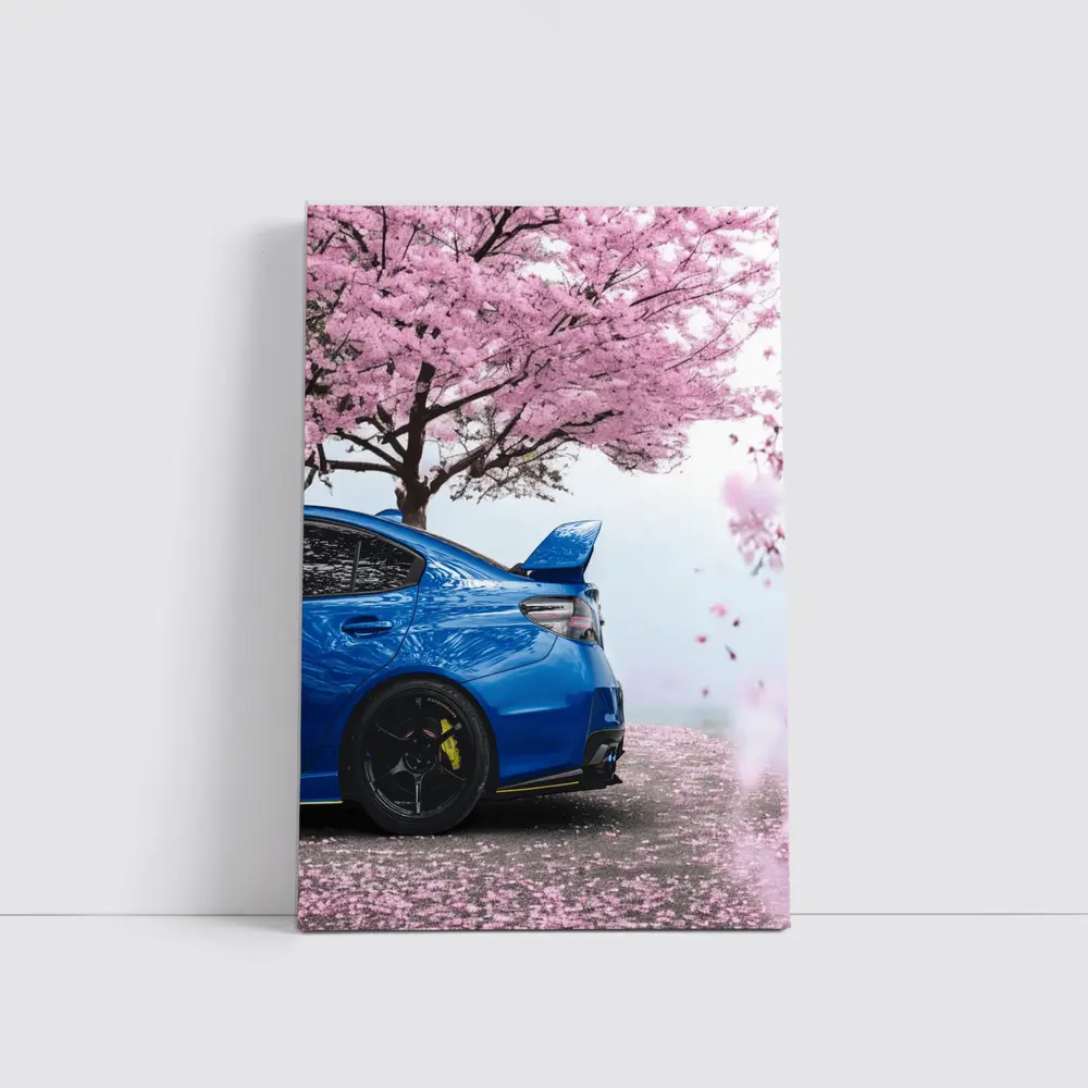 Subaru WRX STI Blue Under Cherry Blossoms – Wall Art