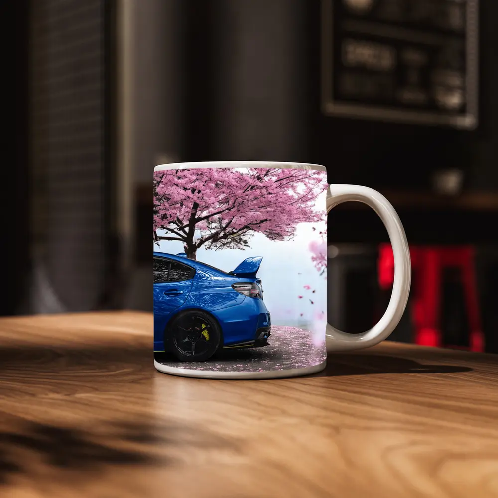 Subaru WRX STI Blue Under Cherry Blossoms – Mugs