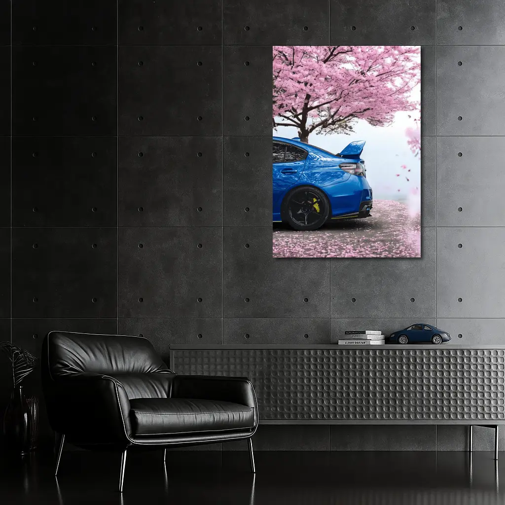 Subaru WRX STI Blue Under Cherry Blossoms – Wall Art