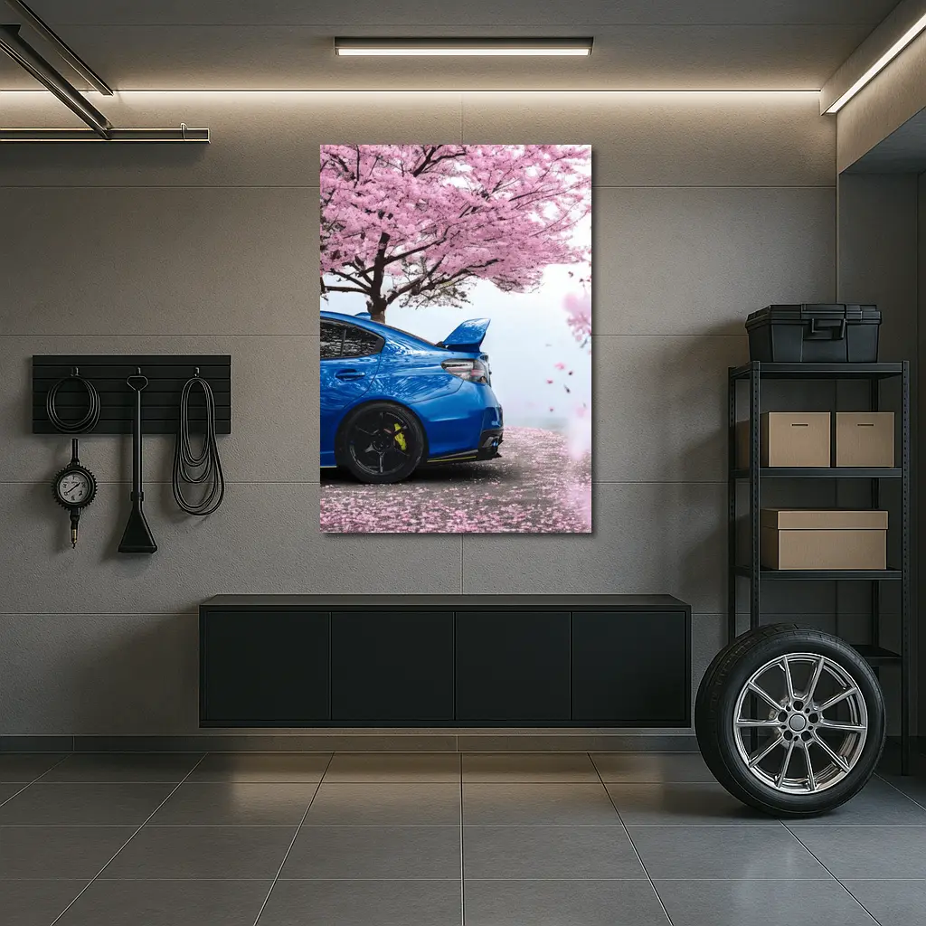 Subaru WRX STI Blue Under Cherry Blossoms – Wall Art
