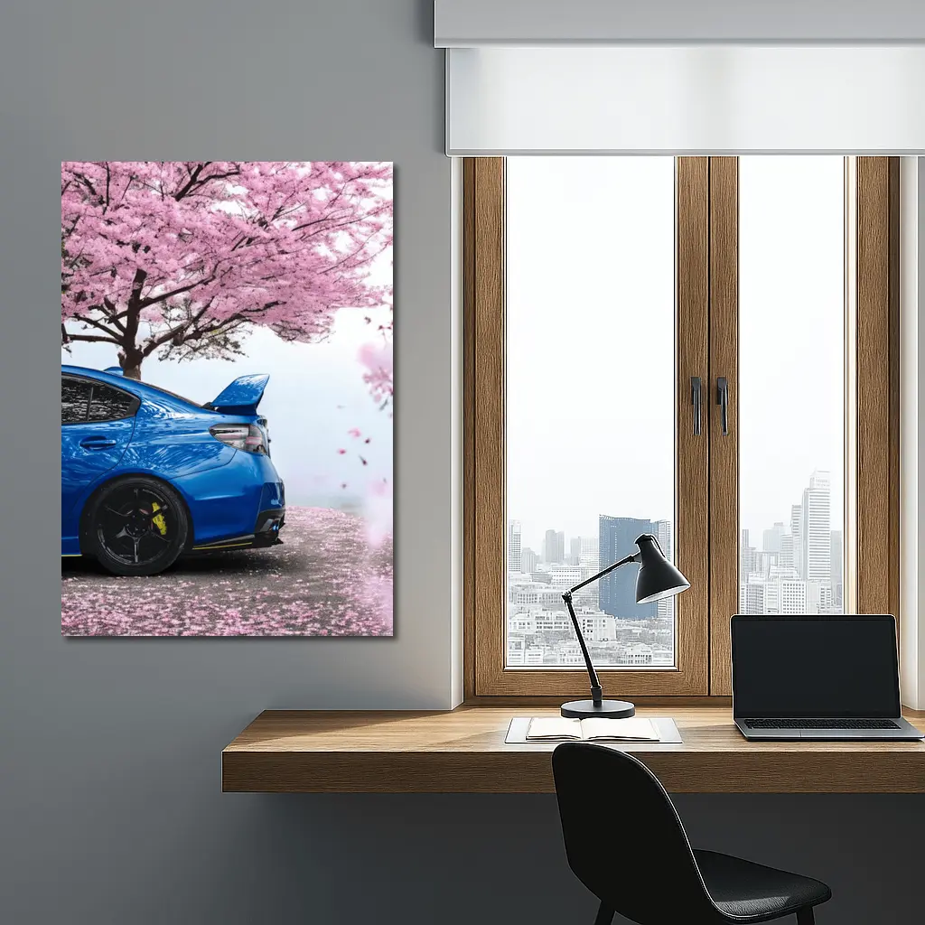 Subaru WRX STI Blue Under Cherry Blossoms – Wall Art