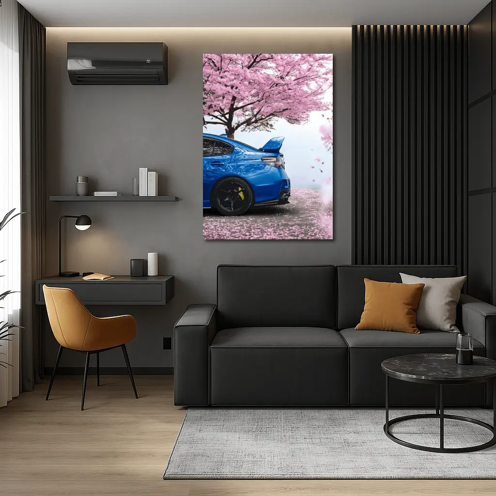 Subaru WRX STI Blue Under Cherry Blossoms – Wall Art